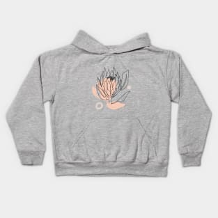 One line continuous protea flower and trendy shapes. Kids Hoodie